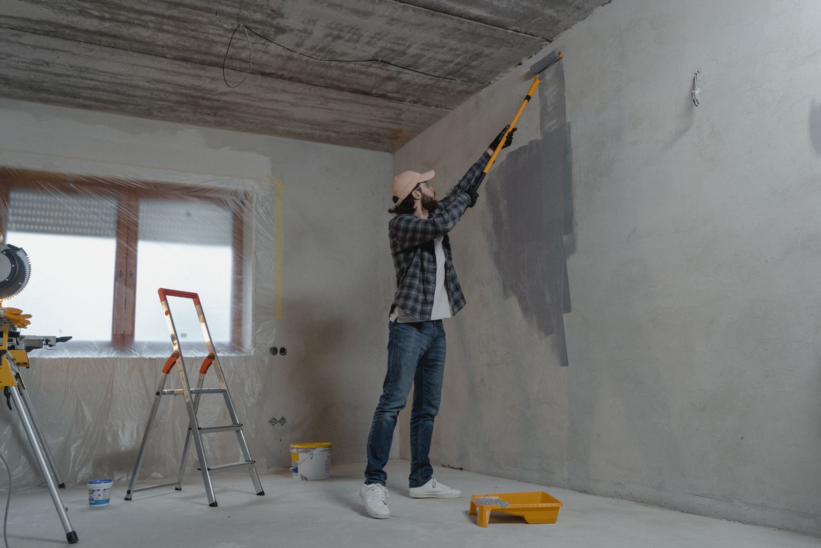 Wall repair and finishing in progress